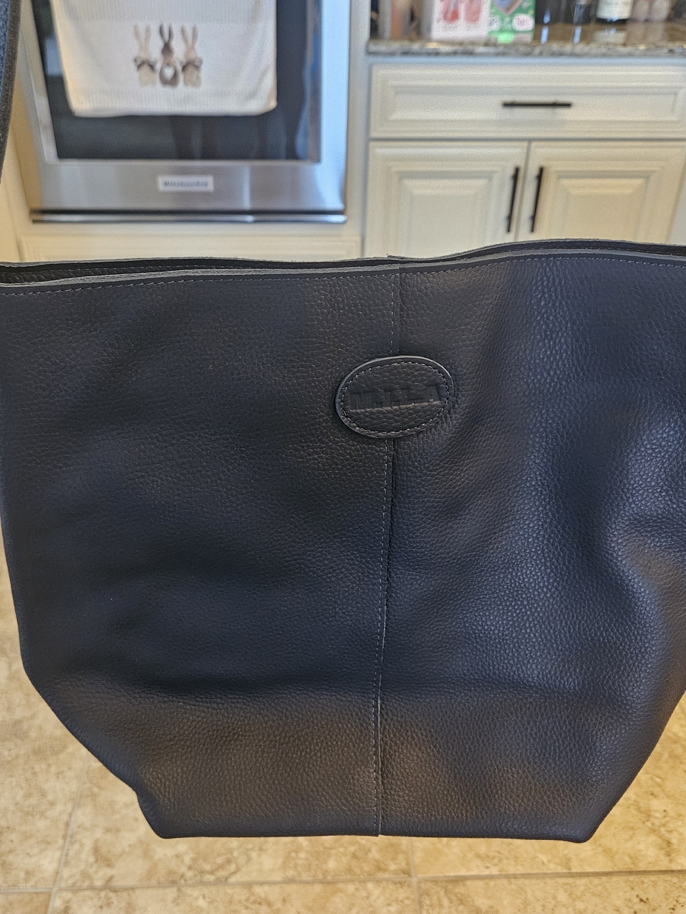 Mila Paoli Black Pebbled Leather Tote Crossbody